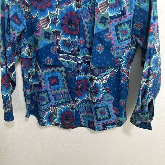 Vintage 90s Western Turquoise Southwest Aztec Shirt Sz XL Cowgirl Rodeo Artsy - Picture 4 of 12